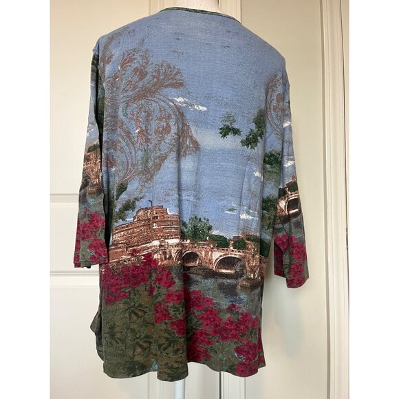 White Stag Womens Top Size 2X (18W/20W) Blue & Green Scenic View Print Art - Picture 2 of 7